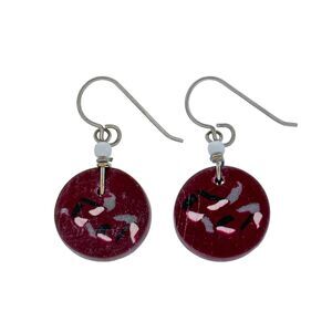 Estate Sterling Silver 925 Red Resin Slice Dangle Earrings